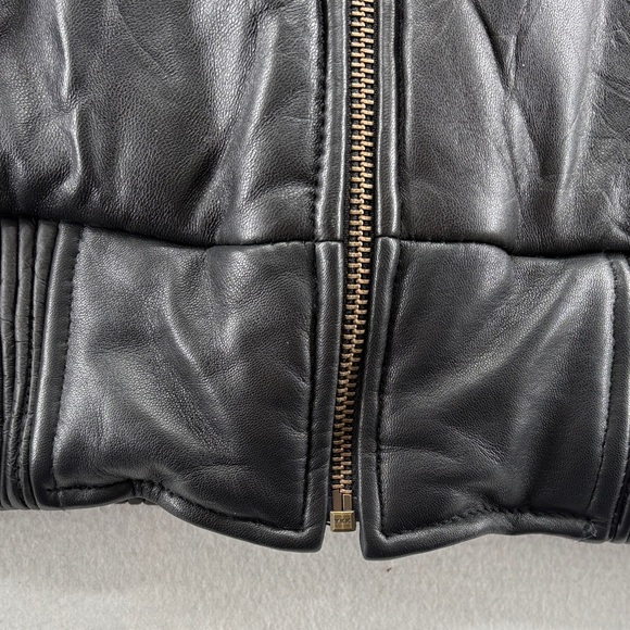 Black Leather Puffer Jacket with Fur Collar 3XL - Picture 4 of 16